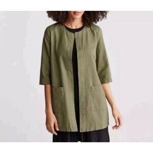 EILEEN FISHER Jacket Medium Cross-Dyed Organic Cotton Olive Green